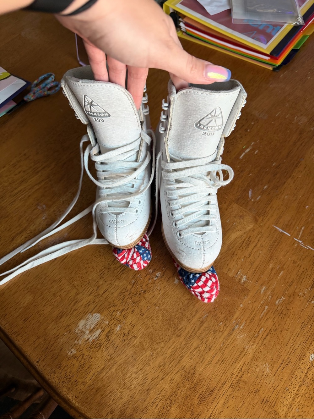 JACKSON White Kids Figure Skates with Patterned Toe Covers